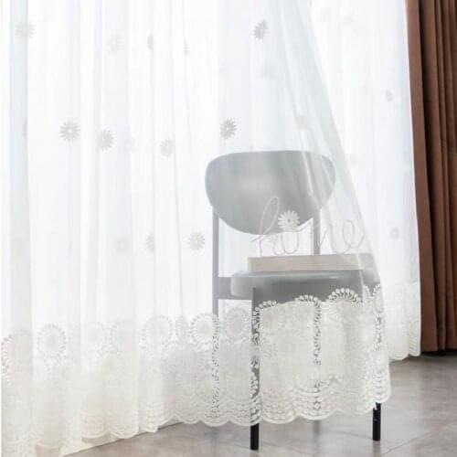 White Flower Embroidery Tulle Curtains For Living Room Elegant Screens for Kitchen Balcony White Solid Yarn