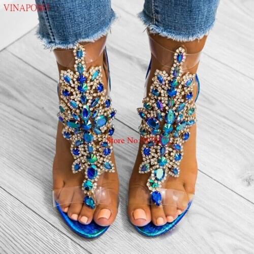 Vinapobo Women Sexy High Heel Sexy Ctystal Sandals women Shoes Luxury Large Rhinestone Stiletto Ladies Sandals 12cm Heel Sandals