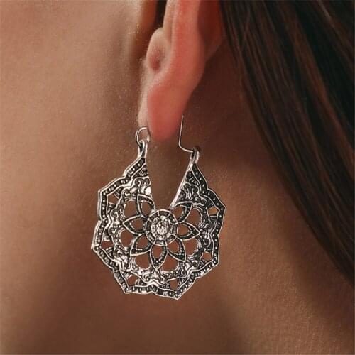 LIMARIO Vintage Antique Gold Silver Color Lotus Flower Metal Drop Dangle Earrings Punk Alloy Earring for Women Jewelry