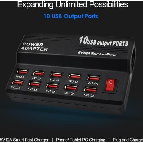 High Speed 10-Port USB Hub AC to DC Power Socket Multifunctional USB-Powered Devices USB Charging Station Travel Charger