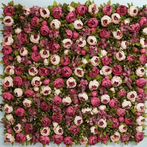 8ft x 8ft Top quality Luxury Red Flower backdrop Wedding Flower Wall Artifical Peony with green grass Stage Decoration