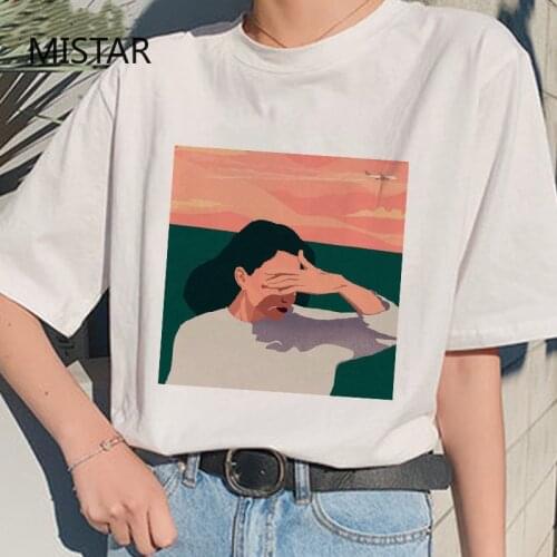 Vintage Lady Printed Fashion T Shirt Women O-neck Short Sleeve Casual White Tops Tshirt New Summer Aesthetic T-shirt Female