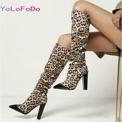 2021 Fashion Leopard Women Over the Knee Boots Fashion Pointed Toe Square High Heel Women Thigh Boots Autumn Winter Shoes