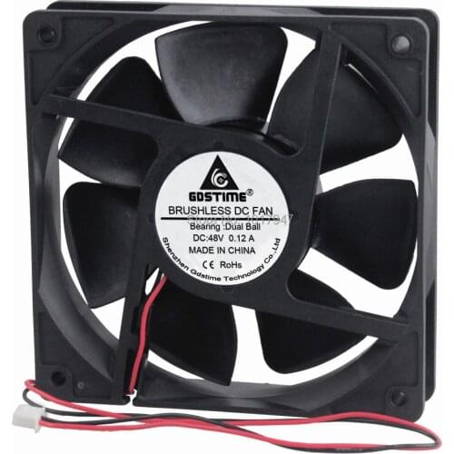 1Pieces Gdstime DC 48V 2Pin 120mm 12cm 120x25mm 12025B Ball Brushless Cooling Cooler Fan