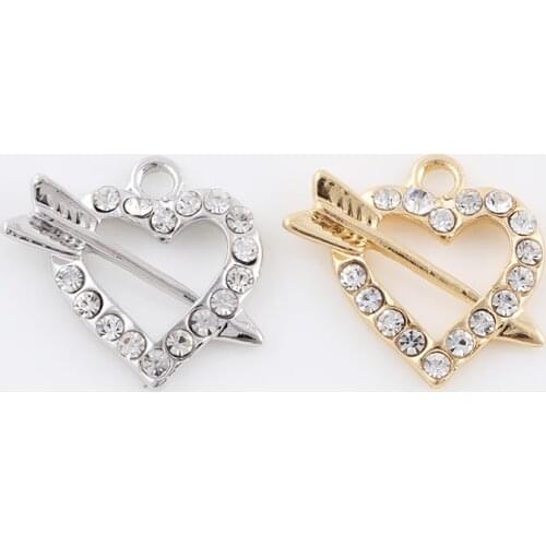 20Pcs/Lot Crystal Heart Love Cupid Arrow Charms Pendant For DIY Women Necklaces Bracelet Jewelry Making