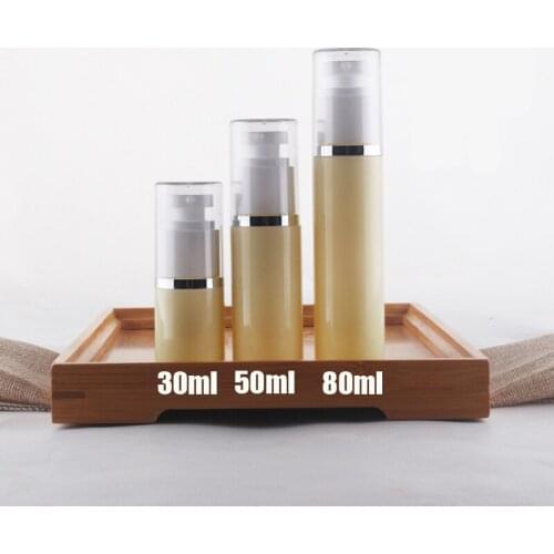 300pcs/lot 80ml beige Press pump lotion bottle with silver line used for Cosmetic Container