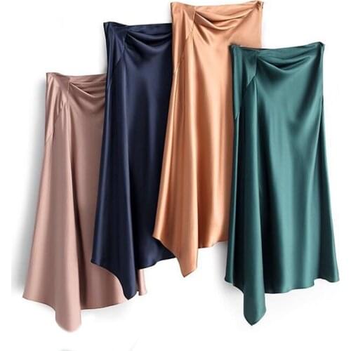 Acetate satin skirt female spring and autumn sexy package hip skirt new style high waist irregular side zipper mid-length skirt