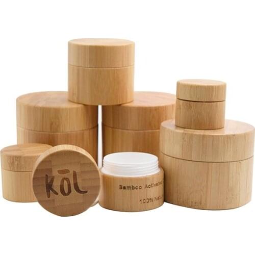 20g 15g shea butter cream cbd hemp cosmetic bamboo wooden cream jar with Plastic inner for face cream Environmentally friendly