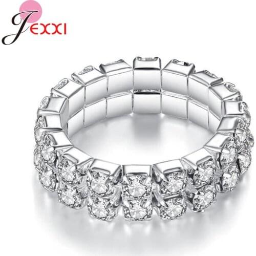 Shining Stackable Finger Rings Cubic Zirconia Crystal Elastic Adjustable Women Fashion 925 Sterling Silver Rose Gold Jewelry
