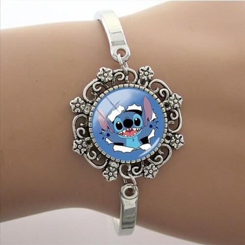 Disney Funny Stitch Bracelet Creative Design Interstellar Baby Cartoon Bracelet Glass Jewelry Fashion Cabochon Dome Bracelet