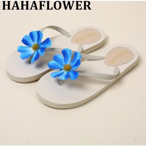 HAHAFLOWER Sweet Big flower Womens Flip Flops 2017 New Bohemia Style Flat Platform Beach Slippers for Female free shipping
