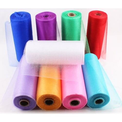 HAOCHU 10M*20CM Sheer Crystal Organza Fabric For Wedding Decoration Birthday Decor Organza Tulle Roll TUTU Skirt Event Party