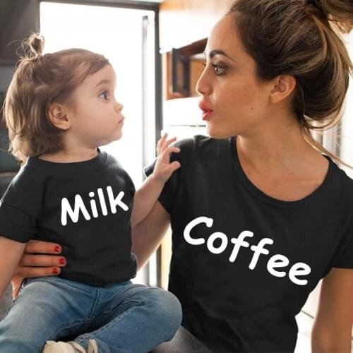 Coffee Milk Family matching clothes cotton T shirts mommy and me mother daughter Funny Letter Print Number baby girl boy clothes