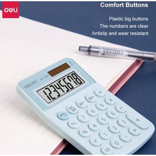 Deli Calculator Desktop Electronic Calculator 8 Digital Dual Power Calculation Tool With Anti-slip Soft Mat For Office Student