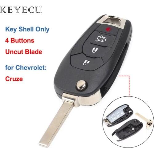 Keyecu Replacement Flip Remote Key Shell Case Cover 4 Buttons for Chevrolet Cruze 2016 2017 2018 ( Only Shell )