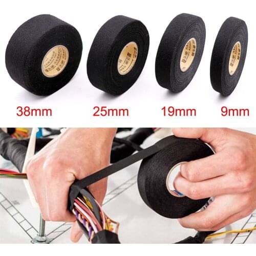 15M Fabric Adhesive Tape Heat-resistant Cable Wiring Harness Tape Looms Fabric Cloth Tape Adhesive Tape Width 9/19/25/38mm