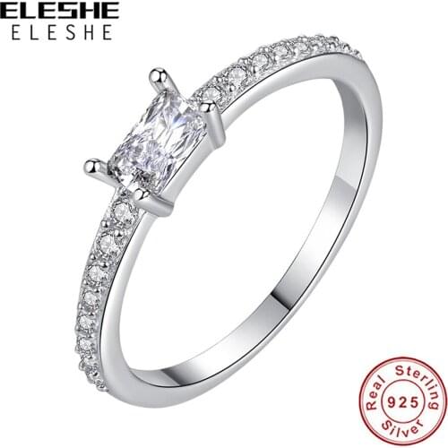 ELESHE 925 Sterling Silver Zircon Square Rings for Women Wedding Trendy Jewelry Silver 925 Simple Geometric Finger Rings Anillos
