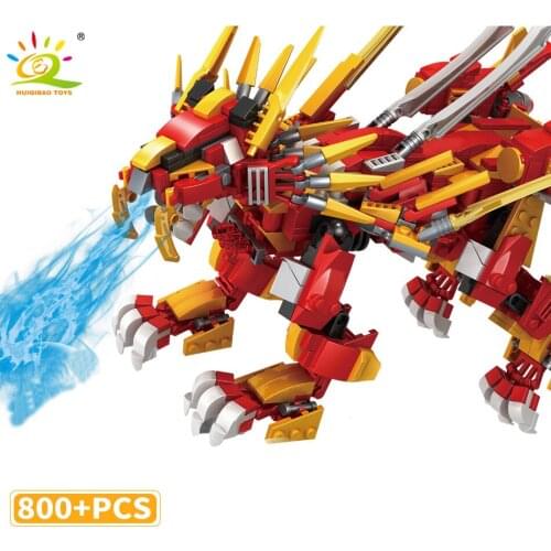 800+pcs Ninjaed Flying Fire Lion Building Blocks Compatible Dragon Jay Zane Figures Bricks