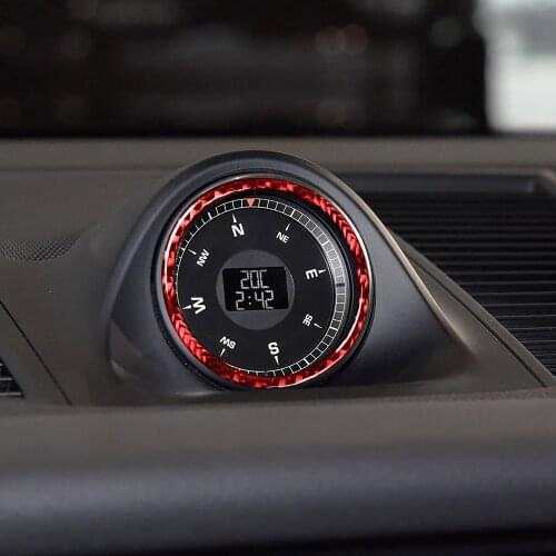 Red Genuine Carbon Fiber For Porsche MACAN 2014-2021 Car Dashboard Center Clock Panel Cover Trim Styling Sticker
