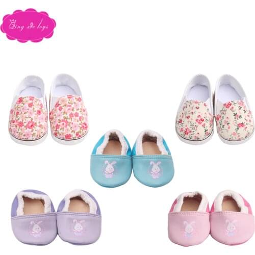 Doll lovely round soft shoes printed canvas shoes fit 43 cm baby dolls and 18 inch Girl dolls g173