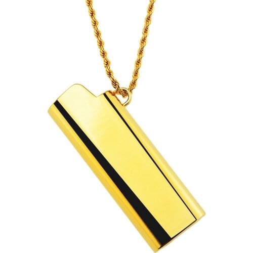 Fashion Creative Lighter Cover Case Shape Hip hop Rock Street Metal Pendant Necklace 30'' Chain Jewelry