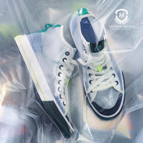 Maden High-top Translucent Sports Canvas Shoes Mens Breathable Casual Shoes Tide White Lattice Jelly Shoes Spring 2021 New