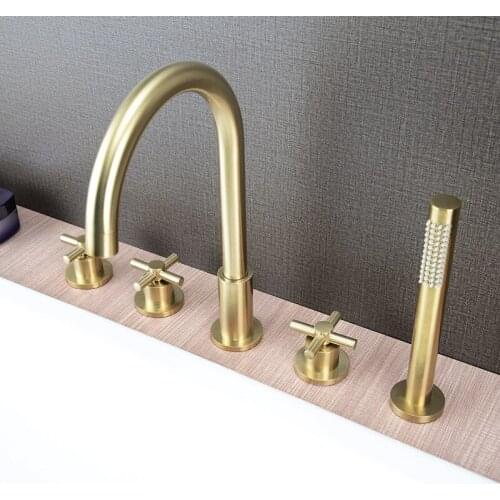 Five holes bathtub faucet set Brushed gold bathroom bathtub shower Complete set high quality Quality assurance