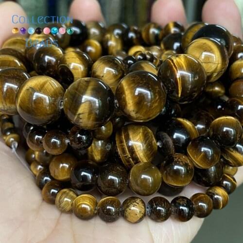 Natural Yellow Tiger Eye Stone Spacer Loose Round Beads For Jewelry Making 4-12 mm Diy Bracelets Accessories 15" Wholesale