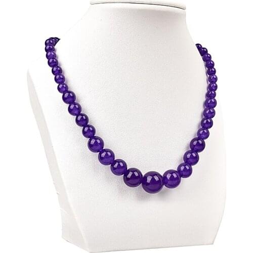 Purple Chalcedony Jaspers 6-14mm round bead tower Necklace Handmade DIY jewelry womens clothing with festival birthday gifts