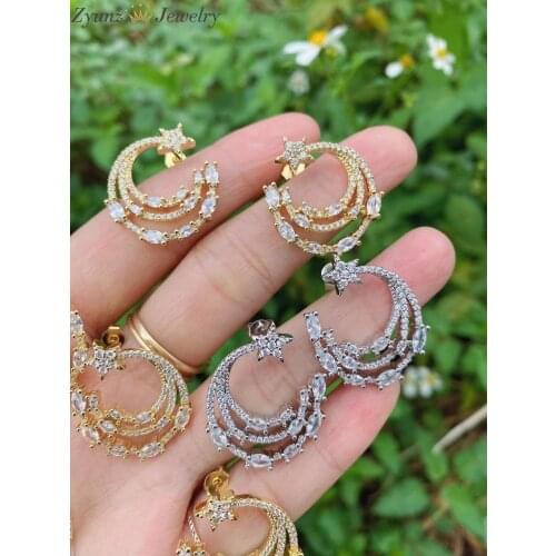 4 Pairs, Cubic Zirconia Moon And Star Stud Earrings For Women Gold Crystal CZ Earrings 2021 Brinco Bijoux Femme Jewelry