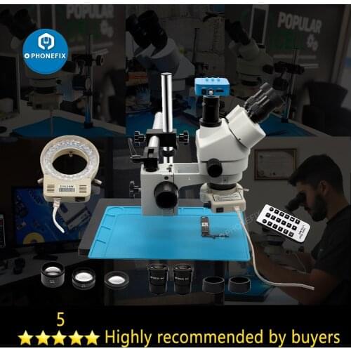 3.5-90X Simul Focal Continuous Zoom Trinocular Stereo Microscope 21MP HDMI Camera with Light for Mobile Phone Soldering Repair