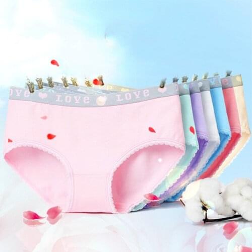 Hot Sale Hs02 2019 Fashion New Lace Edge Girl Short Briefs Woman Panties Breathable Cotton Letters Ladies Underwear Mid-rise Xl