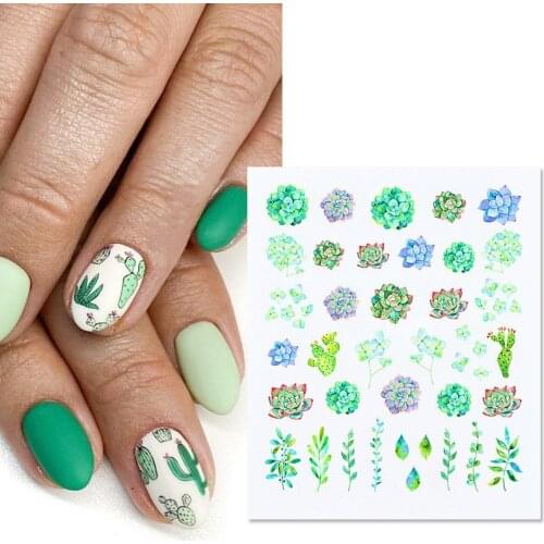 Spring Water Nail Decal Fruit Flower Leaf Tree Green cactus lavender Simple Summer DIY Slider For Manicuring Nail Art Watermarks