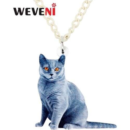 WEVENI Original Acrylic Sitting Blue Kitten Cat Necklace Pendant Chain Choker Bijoux Jewelry For Women Girls Collier Wholesale