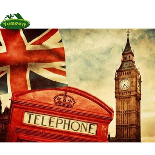 YUMEART DIY Diamond Embroidery Clock Tower Icons Diamond Painting Cross Stitch Scenery Full Rhinestone Mosaic Pasted Wall Decal