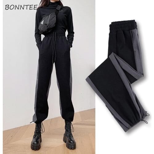 Pants Women Patchwork Side-stripe Korean Style Leisure Plus Velvet Trendy Popular Chic College Students Streetwear Female Bottom