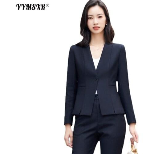 Plus Size Womens Office Suit Pants High Quality Autumn and Winter New Ladies Slim Ladies Blazer High Waist Trousers 2-piece Set