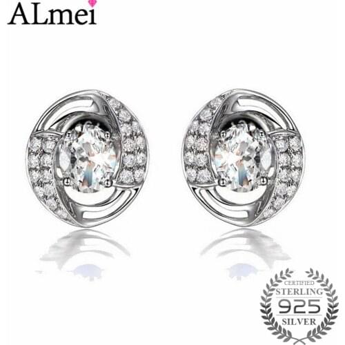 Almei White AAA+ Cubic Zirconia Earrings for Womens Birthday Gift Luxury 925 Sterling Silver Jewelry with Gift Box 40% LR007