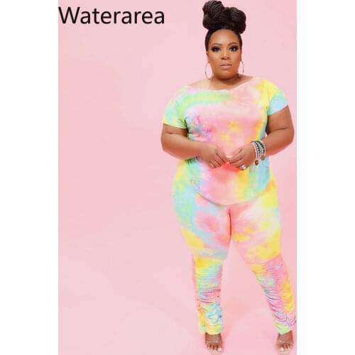 CM.YAYA Active Wear Plus Size XL-4XL Tie Dye Print Womens Set T-shirt Stacked Pants Suit Tracksuit Two Piece Set Fitness Outfit