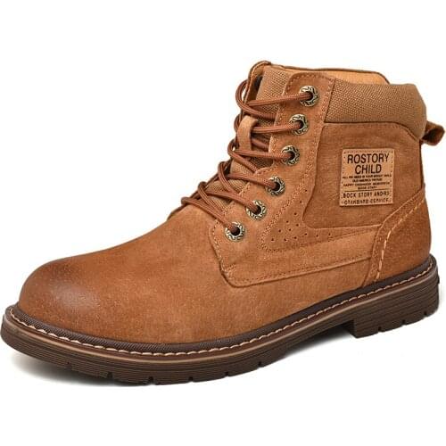 British Style Winter Shoes Men Boots Martin Boots Scrub Genuine Leather Shoes Casual Sneaker Flat Non-slip Wear Warm Snow Boots