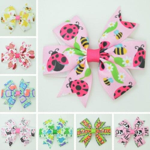 1pcs 8 pcs Animal Cartoon Hair Bows With Clip For Baby Girls Ribbon Hair Clip Boutique Barrettes Headwear Hair Accessories 3.1"