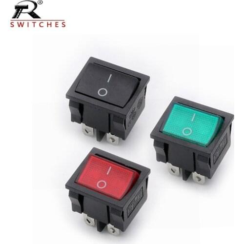 10PCS KCD5 21x24mm Double power Rocker Switches with light Green and Red ON-OFF 4pin 6A/250V 15A/125V AC