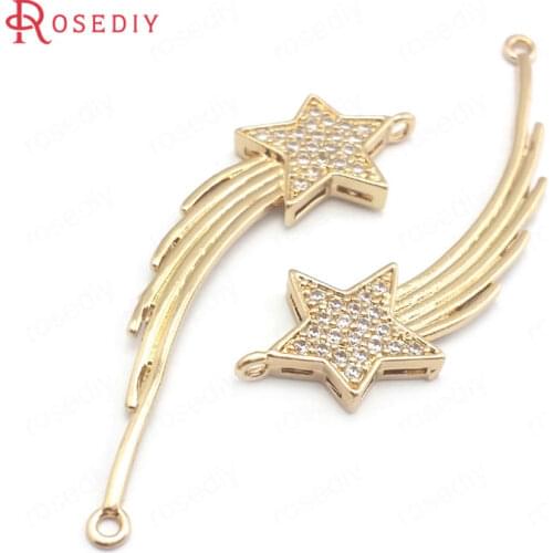 39882)6PCS 13x45MM 24K Champagne Gold Color Brass and Zircon Star Charms Pendants Jewelry Making Supplies Findings Accessories