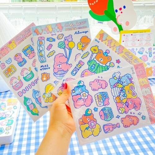 6pcs/set Bear DIY Decorative Label Stickers For Scrapbooking Removable Kawaii Album School Stationery Stickers Bag Cup Accessory