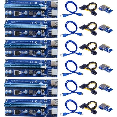 6pcs/set VER006C PCIe 1x to 16x Express Riser Card Graphic pci-e riser Extender USB 3.0 Cable SATA to 6Pin Power for BTC mining