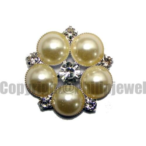 35mm large rhinetone pearls domed flower decoration flatback button accessories for wedding NEW 30pcs lot