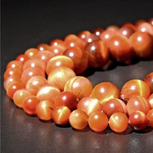 Natural Gem Stone Beads Orange Sun Tiger Eye Stone smooth Round Loose spacer Beads 6 8 10 12 MM For Diy Bracelet Jewelry Making