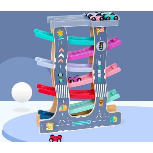 Wooden Track Car Toy Scooter Competition Multi-layer Slide Slot Track Game For Children To Design The Back Ramp Racing Game Toy