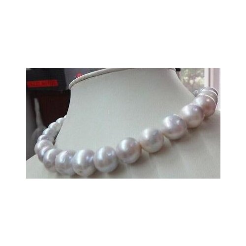 Shiipping Jew3118 12-14mm Natura south sea nuclear near round white silver tone pearl necklace