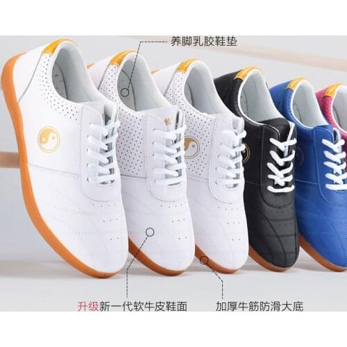 EU34~EU46 kids&Adult cowhide tai chi kung fu sneakers wushu taijiquan shoes martial arts shoes white/black/blue/rose HQ0029